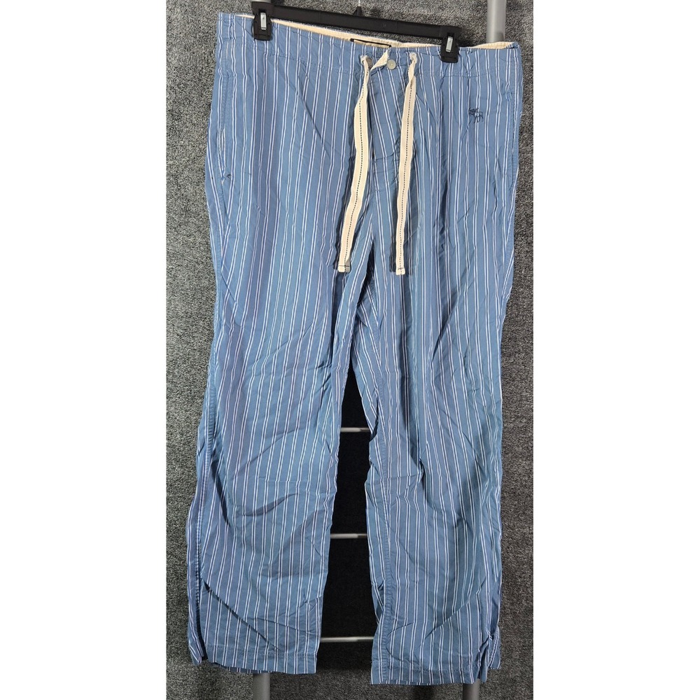 Abercrombie & Fitch Mens XL Blue White Striped Cotton Pajama Pants Lounge 38x31